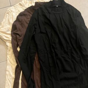 Women's Lightweight Long-Sleeve Crew Top - Black, Brown, Cream